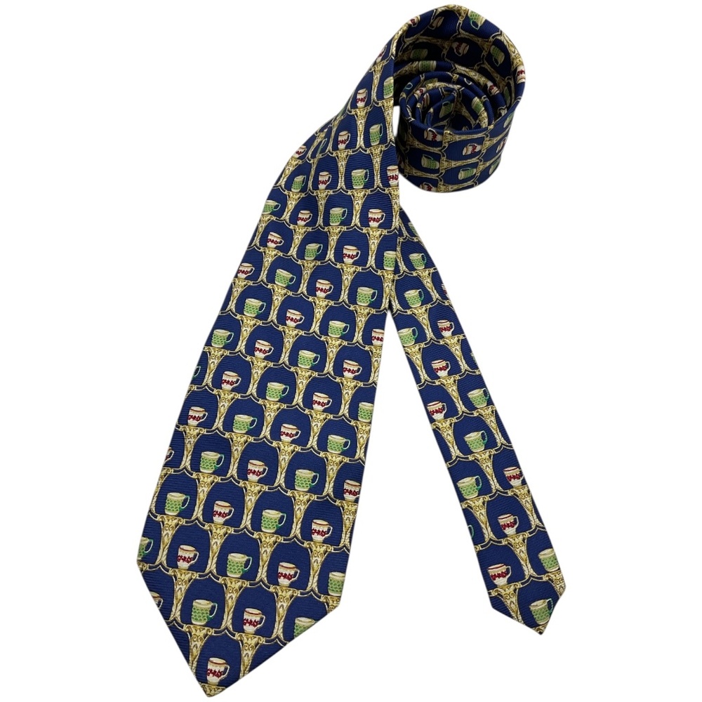 LAURA BIAGIOTTI Blue/Gold/Green Baroque Cup Silk LUXURY Tie HANDMADE